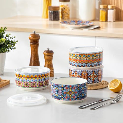 vancasso 36 oz Ceramic Bowls with Lids Set of 4, 6 Inch Food Storage Containers & Prep Bowls for Leftovers, Soup, Cereal, Meal Prep, Office Lunch, Microwave & Dishwasher Safe, Series SIMI - size: 36 OZ (Set of 4)
