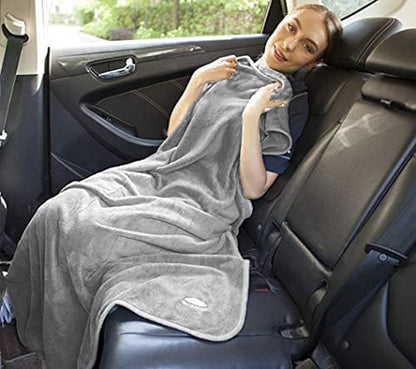 BlueHills Premium Soft Travel Blanket Pillow Airplane Flight Blanket Throw in Ultra-Soft Bag Pillow case Luggage Sleeve & Backpack Clip Large Air Warm Traveler Essentials - Light Gray T024 - color: Lgray-1pk-t024