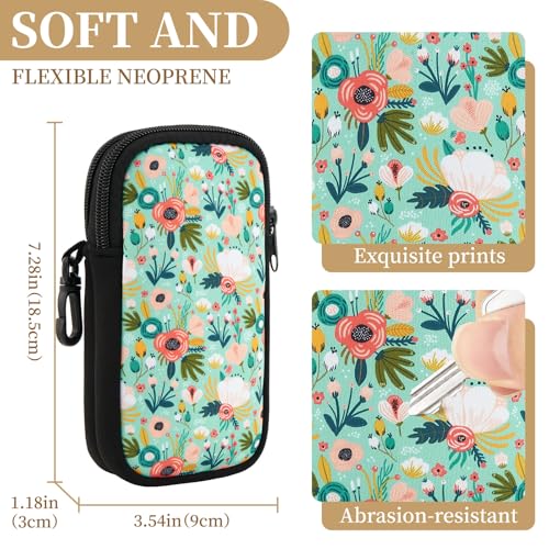 QIUTIMIY Sunglasses Soft Case Zipper Double Eyeglass Case with 2 Compartments 1 Belt Clip - color: Green Flower