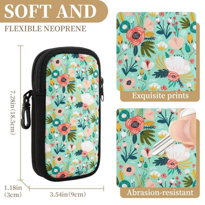 QIUTIMIY Sunglasses Soft Case Zipper Double Eyeglass Case with 2 Compartments 1 Belt Clip - color: Green Flower