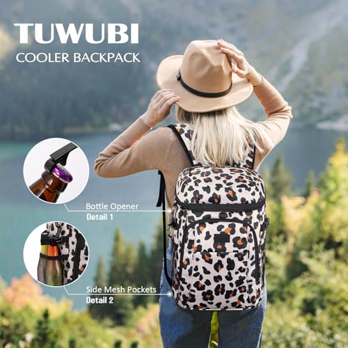Tuwubi Cooler Backpack 35/42 Cans, Backpack Coolers Insulated Leak Proof for Men Women, Waterproof Soft Sided Lunch Camping Beach Travel Ice Chest Backpack Cooler Bag - color: Leopard Print, size: Medium