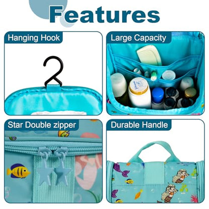 Remobia Hicol Cute Cartoon Hanging Kids Toiletry Bag Children Travel Cosmetic Makeup Organizer Wash Bag Shower bag Over Night Bag Camping Shaving Kit Bag for Boys & Girls (Mermaid) - color: Mermaid