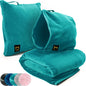 Travel Blanket Airplane Compact with Hoodie – 2in1 Airplane Travel Accessories from Plane Blanket to Travel Pillow with Luggage Strap, Soft Handle & Secure Pocket - color: Teal, size: 62x41''
