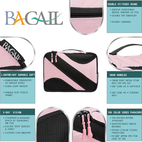 BAGAIL 6 Set Packing Cubes,Travel Luggage Packing Organizers - color: The Bright Pink, style: 6 Set