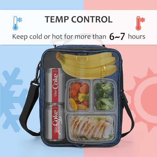 Tirrinia Expandable Insulated Lunch Bag for Men Women – Leakproof Reusable Cooler LunchBox for Kids & Adults with Shoulder Strap, Perfect for Work, School, Office, Travel,Dark Blue - color: Dark Blue