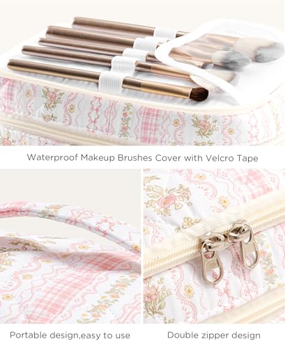 HBselect 2Pcs Travel Makeup Bag, Large Cotton Quilted Makeup Bag Cosmetic Bag Cute Make up Bag Toiletry Bags for Women Girls - color: 2PCS-Quilted Makeup Bag 3