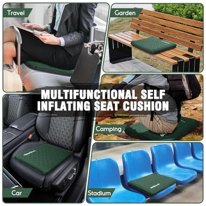 Inflatable Seat Cushion, Self-Inflating Memory Foam Stadium Seats Cushion Lightweight & Compact Chair Sitting Pad Airplane Cushion for Long Flight Travel Outdoor Camping Car Bleachers Office - color: 1 Pack Green
