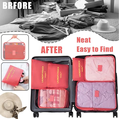 6 Set Packing Cubes for Travel Luggage Organizer Bags Reusable washable Suitcase Packing Cubes Set Travel Accessories Essentials (Watermelon Red‌) - color: Watermelon Red