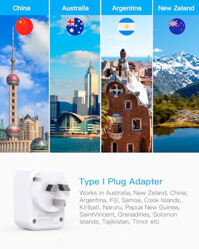 HANYCONY US to Australia New Zealand Power Plug Adapter, Type I Adapter Plug 2 Outlets 3 USB Ports(2 USB C), Australia Travel Plug Adapter for USA to Australian AU China Argentina Fiji Essentials - style: Type I - Australia China