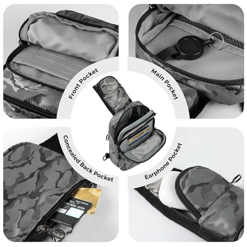 VADOO Sling Bag, Crossbody Bag with Zipper Lock, RFID Blocking & Water Resistant for Men and Women - color: Camouflage Grey