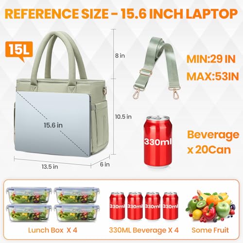 Artelaris Lunch Bag Women, Adult Insulated Lunch Box, Leakproof Lunch Cooler Bag, Reusable Large Lunch Cooler for Work, Picnic, Travel (Green) - color: Green
