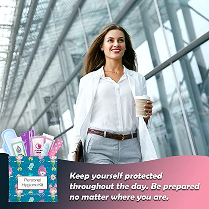 Menstrual Kit All-in-One | Convenience on The Go | Single Period Kit Pack for Travelling, Tweens & Teenagers | Individually Wrapped Feminine Hygiene Products (Under the Sea) - color: Under the Sea