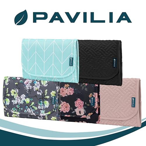 Pavilia Foldable Jewelry Organizer Roll Bag, Small Travel Pouch Wallet for Earrings, Rings, Necklaces, Bracelets (Quilt Black) - color: Quilt Black