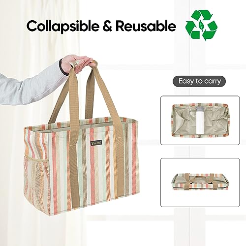 BALEINE Extra Large Utility Tote Bag with Reinforced Wire Frame, Reusable Grocery Bag for Shopping, Picnic (Color Strip, 16.5''x14''x10'') - color: Color Stripe, size: 16.5''x14''x10''