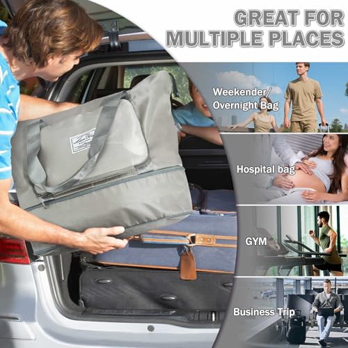 Ranslen Large Capacity Folding Travel Bag,Expansion Travel Duffel Bag with Dry and Wet Separation Portable Travel Duffel Bag - color: Grey