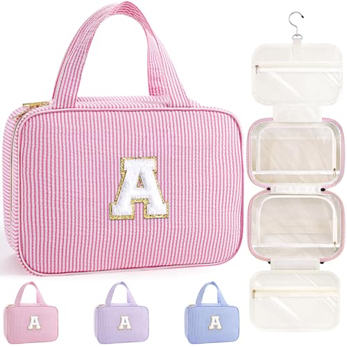 TOPEAST Gifts for Girls Kids - Travel Hanging Toiletry Bag & Makeup Bag, Personalized Initial Toiletry Pouch, Birthday Gifts for Women Teen Girls Friends, Cruise Essentials, Pink A - color: Pink, style: A