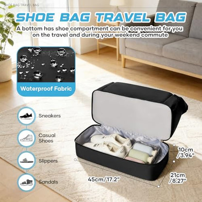 Small Black Gym Duffle Bag for Women Men with Shoe Compartment, Mini Cute Weekender Handbag Carry on Travel Bag for Airplane, Water Resistant Sports Yoga Tote Bag with Dry Wet Separated Pocket. - color: A1-Black with Shoe Compartment