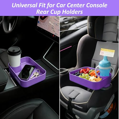 Car Seat Snack Tray for Kids, Mess-Free Square Travel Tray Cup Holder Snack Tray, Durable Car Food Tray for Toddlers, Universal Fit Kids Travel Road Trip Essentials (1, Purple) - color: purple