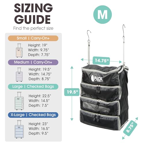 Pack Gear Hanging Carry-On Organizer - Our Fitted Hanging Luggage Organizer Perfectly Fits Any Carry On - Our Packing Cubes For Travel Use Mesh Windows to Make Finding Clothes Easy (Black, M) - color: Black, size: Medium (Carry-On)