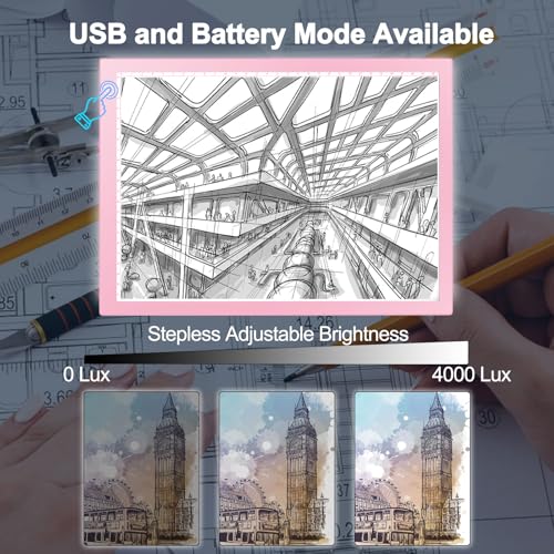 LitEnergy Rechargeable Light Tablet Battery Powered Light Box, Ultra-Thin Adjustable Artcraft LED Board Light Pad for Drawing, Diamond Art Painting, Tracing, Sketching, Animation, Stenciling (Pink) - color: PINK, size: 04 - 10x15inch rechargeable