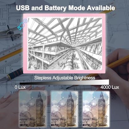 LitEnergy Rechargeable Light Tablet Battery Powered Light Box, Ultra-Thin Adjustable Artcraft LED Board Light Pad for Drawing, Diamond Art Painting, Tracing, Sketching, Animation, Stenciling (Pink) - color: PINK, size: 04 - 10x15inch rechargeable