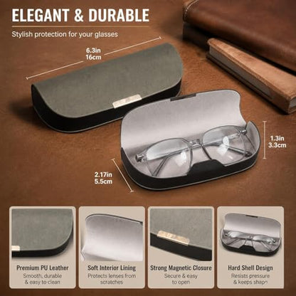 Glasses Case hard shell,3-in-1 Sunglasses Case & Eyeglass Case with Cleaning Cloth & Storage Pouch - color: Gray