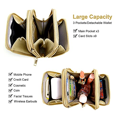 Crossbody Cellphone Purse Women Touch Screen Bag RFID Blocking Wallet Handbag Shoulder Strap - color: Gold-small, size: Small