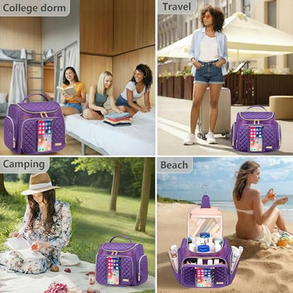 Large Toiletry Bag for Women Men,Bathroom Bag,Water Resistant Shower Bag,Makeup Bag,Toiletry Bags for Traveling,Hanging Toiletry Bag with Transparent Waterproof Phone Pocket (Purple) - color: Purple