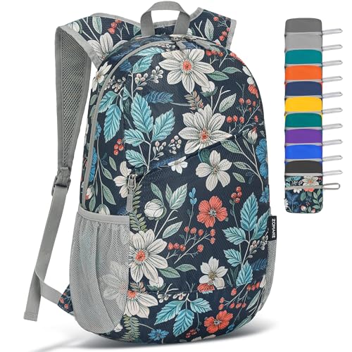 ZOMAKE Lightweight Packable Backpack,Foldable Backpacks Small Daypack for Hiking Water Resistant Day Bag for Travel(Navy blue,Floral pattern) - color: Navy Blue,floral Pattern, size: 20 L