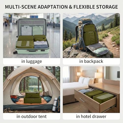 4 Piece Compression Packing Cubes for 3–7 Day Travel, Space Saving Travel Organizers with Breathable Mesh, Double-Zipper Packing Cubes for Carry-On & Suitcases (Green) - color: Green