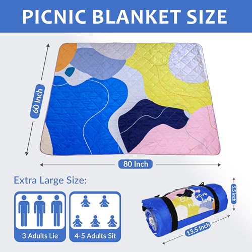 Exclusivo Mezcla Extra Large Waterproof Picnic Blankets 3 Layer, Sandproof and Foldable Outdoor Blanket for Beach Camping, Park and Travel - color: Abstract Yellow