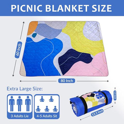 Exclusivo Mezcla Extra Large Waterproof Picnic Blankets 3 Layer, Sandproof and Foldable Outdoor Blanket for Beach Camping, Park and Travel - color: Abstract Yellow