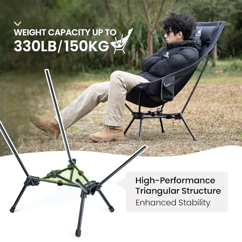ONETIGRIS Tigerblade High Back Camping Chair with Pillow Design, Comfortable Widened Seat Folding Chair - color: Grey