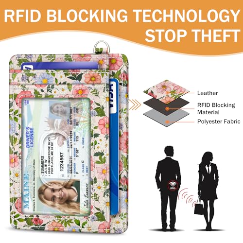 Yonlevres Credit Card Holder Slim Wallet, Floral RFID Wallet Women Front Pocket Small Card Holder, Travel Cute Thin with ID Window PU Leather RFID Blocking Case Organizer Gift Girls Ladies - color: Floral