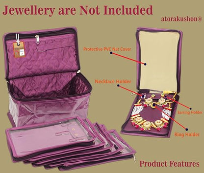 atorakushon Satin Makeup Pouches Cosmetic Necklace Earrings Jewellery Organizer For Women Maroon (Purple) - color: Purple