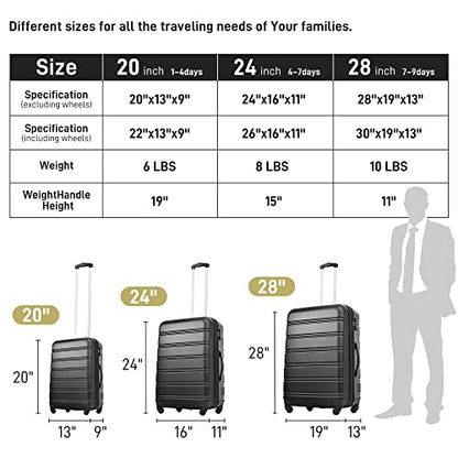 Merax Luggage Sets of 3 Piece Carry on Suitcase Airline Approved,Hard Case Expandable Spinner Wheels (Black) - color: Black, size: 3-Piece Set(20/24/28)