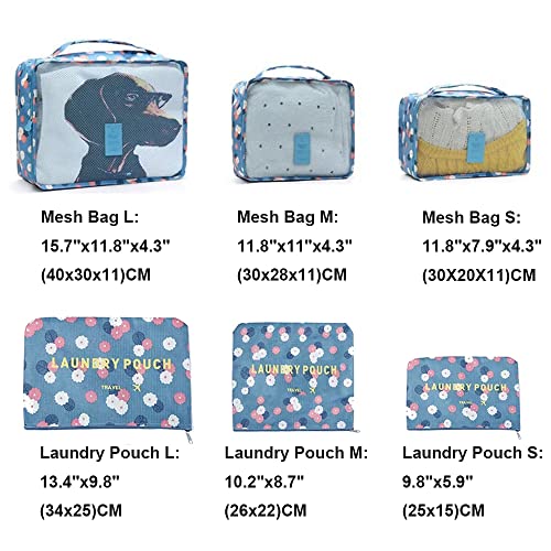 Packing Cubes 6 PCS Travel Accessories Travel Luggage Packing Organizers Bags for Backpack Suitcases, Blue Flower - color: Blue Flower