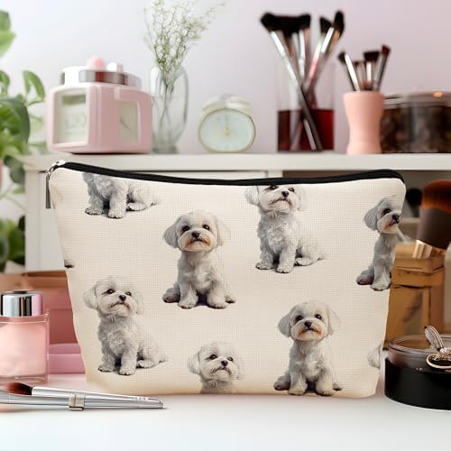 Maltese Dog Makeup Bag, Maltese Lovers Gifts Cosmetic Bag for Women, Dog Mom Lovers Owner Gifts for Women Christmas, Pet Lover Gift Zipper Travel Makeup Pouch for Purse - color: maltese