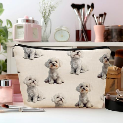 Maltese Dog Makeup Bag, Maltese Lovers Gifts Cosmetic Bag for Women, Dog Mom Lovers Owner Gifts for Women Christmas, Pet Lover Gift Zipper Travel Makeup Pouch for Purse - color: maltese