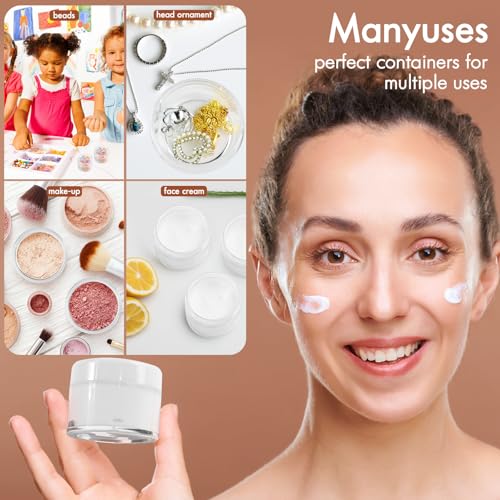 4 Pieces 1 Ounce Empty Clear Plastic Jars with Lids Round Storage Containers Wide-Mouth Leak Proof, for Travel Storage Makeup Beauty Products Face Creams Oils Salves Ointments DIY Making(White)