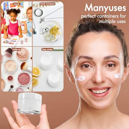 4 Pieces 1 Ounce Empty Clear Plastic Jars with Lids Round Storage Containers Wide-Mouth Leak Proof, for Travel Storage Makeup Beauty Products Face Creams Oils Salves Ointments DIY Making(White)