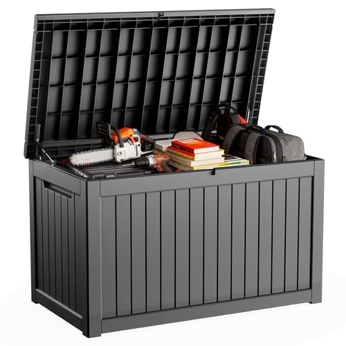 DRATO 280 Gallon Deck Box, Outdoor Large Waterproof Resin Storage Box with Lockable Lid for Patio Cushions, Gardening Tools (Black, 280 Gallon) - color: Black, size: 280 Gallon