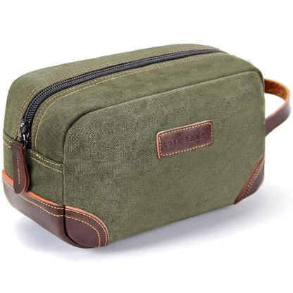 Emissary Men's Leather and Canvas Travel Toiletry Dopp Kit, Shaving Bag (Dark Green) - color: Dark Green