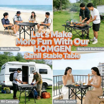 HOMGEN Durable Camping Foldable Table-Ease of Assembly-Stable and no Wobbling-16'' Height Small Folding Table-16'' L x 16'' W Desktop Size-Load-Bearing 66lbs-Portable Picnic Table for Hiking/RV Trip