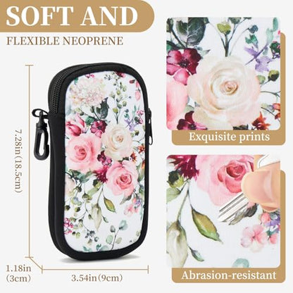 QIUTIMIY Sunglasses Soft Case Zipper Double Eyeglass Case with 2 Compartments 1 Belt Clip - color: Rose