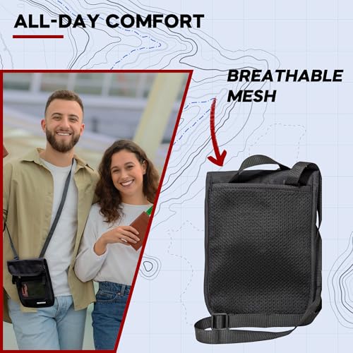 Travel Neck Wallet Passport Holder with RFID Blocking – Lightweight Pouch, Secure Organizer with 3 Zipper Pockets, ID Window, Adjustable Strap, Breathable Mesh Back – 8"x6" - style: Velcro Pocket Neck Wallet
