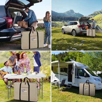 SIRUITON Folding Table Storage Bag, Portable 600D WaterProof Carry Bag for Folding Picnic/Camp Tables with Reinforcing Plate & Shoulder Strap, 36" D x 30" W x4.7 H Fits 6FT Folding Tables - size: Khaki - 6ft Folding Tables Bag