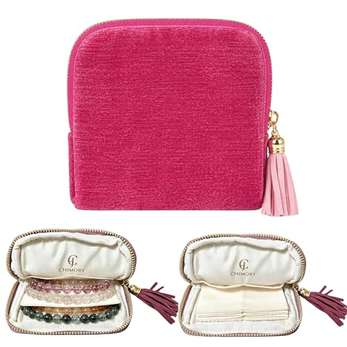 2026 Travel Jewelry Case Organizer, Portable Travel Jewelry Organizer, Jewelry Pouch for Journey Rings Crystal Bracelet & Bangle Organizer with Tassel Zipper, Mothers Day Gifts for Women, Hot Pink - color: Hot Pink