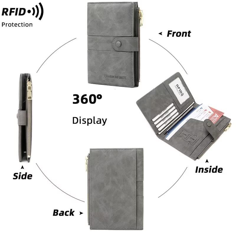 Mudono Passport and Card Holder for Women RFID Blocking Card Case Slim Travel Wallet Change Purse with Vaccine Card Slot - color: Black