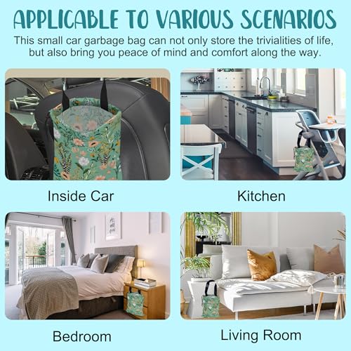 Car Garbage Bag Blooming Floral and Leaves Drawstring Car Trash Bag Hanging for Back Seat with Adjustable Buckle Canvas Vehicle Trash Can Easy-to-Install - color: Blooming Floral and Leaves